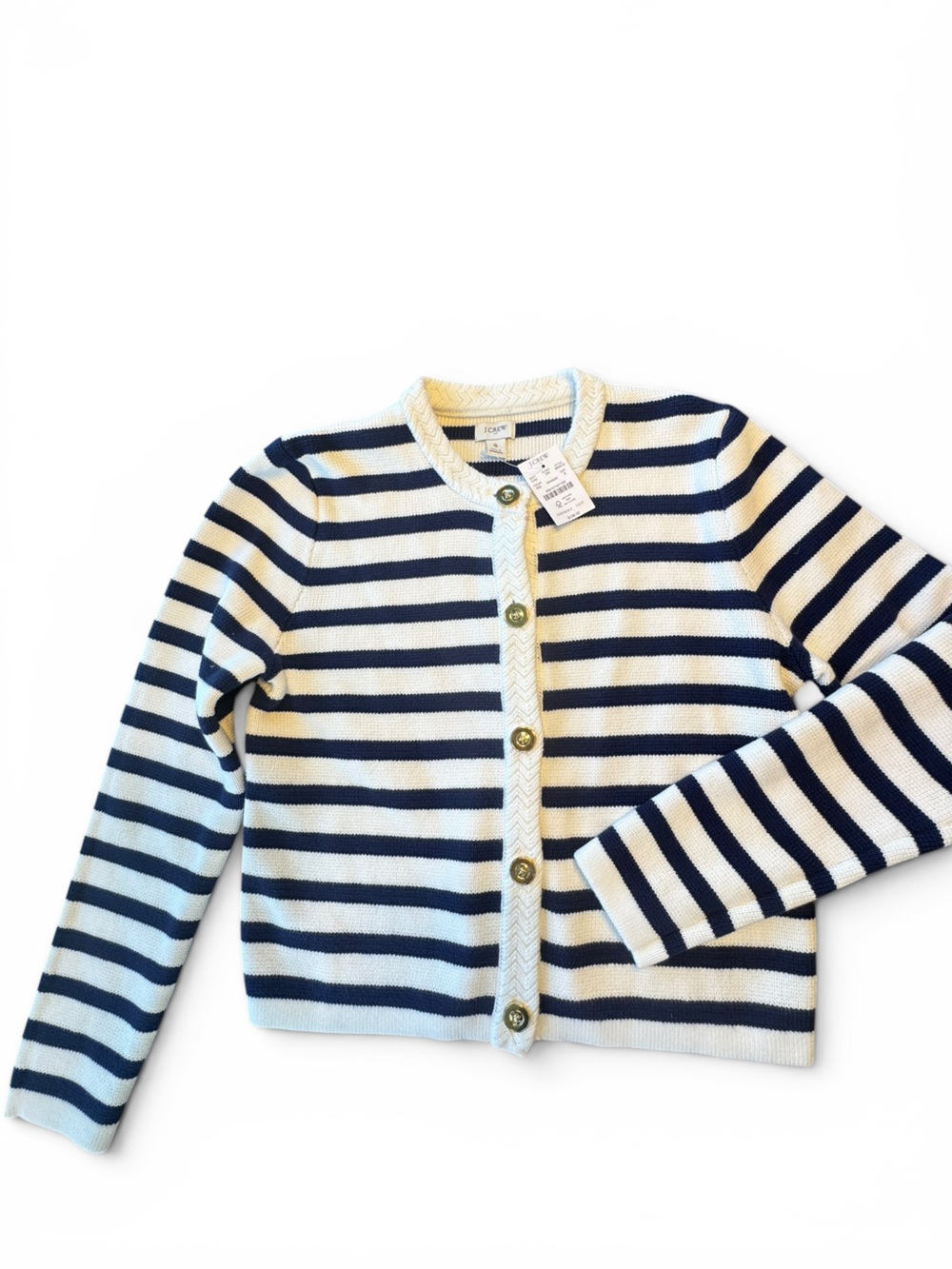 NWT J. Crew Navy and White Striped Button-Front Cardigan